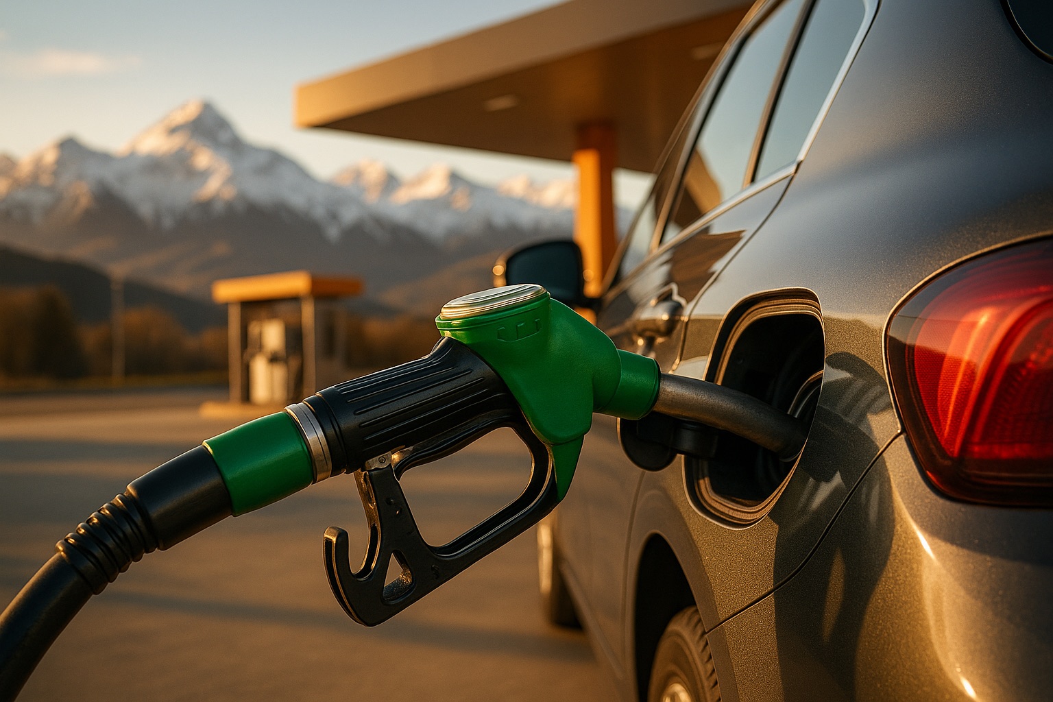 Diesel fuel pump at a mountain gas station, Pyrenees