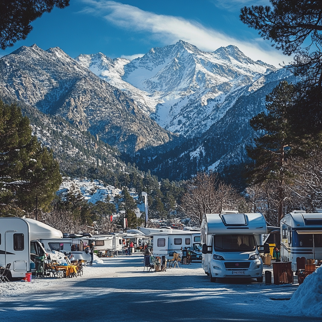 A serene view of a camping area for motorhomes in Pas de la Casa